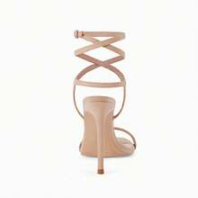 Women Strappy Lace-Up Heeled Sandals Ankle Strap High Heel Elegant Summer Dress Shoes - 卡其色 - 查看 4