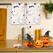 2/4 Piezas Paños de cocina con estampado de fantasma, adecuados para regalos de Halloween, decoraciones de Halloween, súper absorbentes de microfibra moderna para cocinar, hornear, lavar platos, limpiar, toallas de mano, paños de té, suaves y muy absorbentes, decoración de cocina, regalos para vecinos, madres, cumpleaños, inauguración de la casa para amigos, artículos esenciales de cocina, necesidades diarias - Multicolor - Ver 2