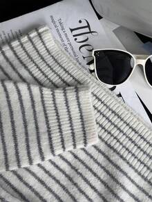 Wixra 秋冬新款韩版条纹宽松休闲时尚女毛衣 - 灰色 - 查看 3