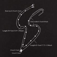 2 件套密镶锆石泡泡字母复古串珠项链不锈钢多层链条女式项链