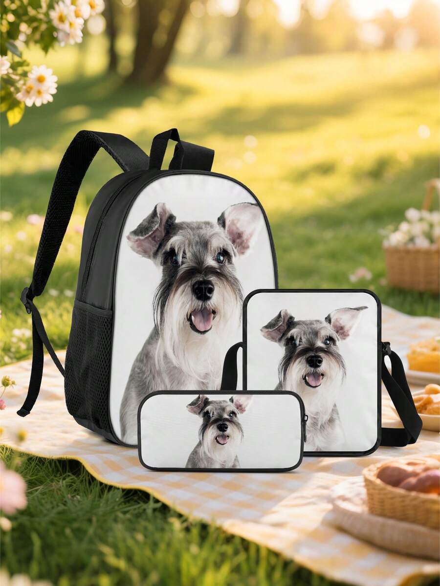 1 Set Mochila duradera de poliéster con elemento animal, incluye estuche para lápices para útiles de oficina, herramientas, conveniente para viajes al aire libre, picnic, mochila multifuncional tipo bandolera, regalo para volver a la escuela