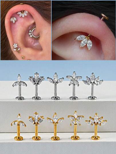 1PC Stainless Steel Marquise Flower Vertical Post Helix Piercing Crown/Butterfly Earrings Cartilage Helix Stud Body Piercing Jewelry