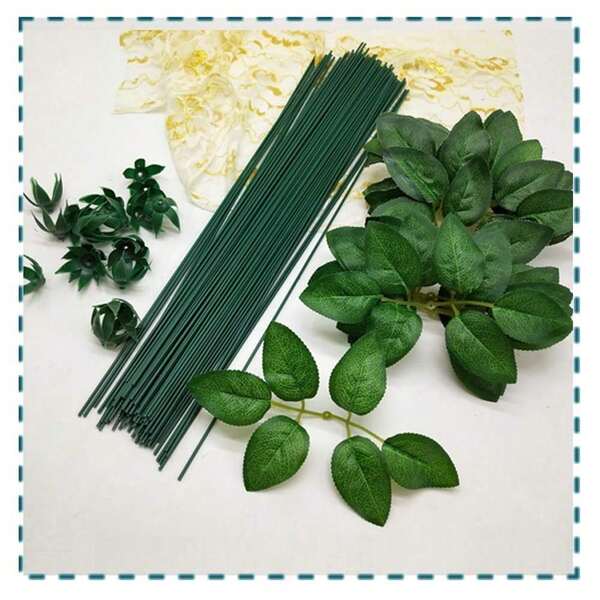 100 Pieces Of Flower Stems, Green Flower Stem Sticks, DIY Flower Material Handcraft Wire Stem Accessories, Waterproof Iron Wires For Easter Decorations And Handcraft Projects, Mother's Day Decorations, Christmas, Valentine's Day, Wedding Bouquet DIY Crafts And Flower Arrangement Decoration Accessories