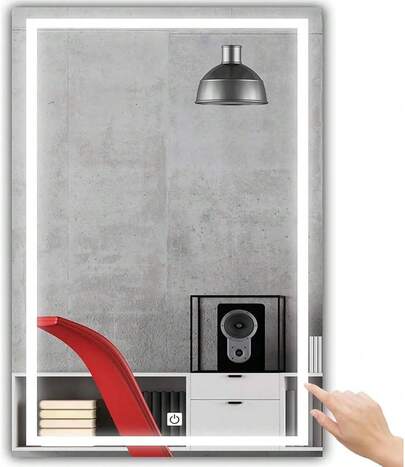 Espejo de baño LED 50 x 70 cm,, espejo de tocador con iluminación vertical y horizontal