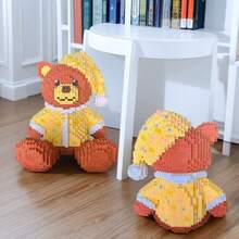 Briques mignonnes de l'ours chanteur principal, ours en pyjama, ours batteur, ours bassiste, ensemble de blocs de construction de la série ours, idéal pour les cadeaux de Noël, Halloween, Thanksgiving, Pâques, Saint-Valentin, anniversaire