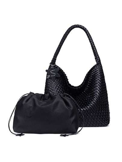 夏季时尚母子单肩包手工编织托特包通勤腋下单肩包百搭大容量编织托特包女手提包单肩包水桶包