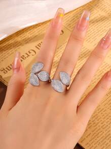 rakol 2 件优雅精致清新方晶锆石装饰三叶草形开口戒指，适合女性日常、派对、婚礼、宴会