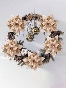 Conjunto de 10 flores de poinsétia douradas champanhe com prendedores, flores de Natal com glitter, flores artificiais luminosas, ótimas para decoração de árvores e guirlandas de Natal, decoração de árvores, casamentos, decorações de festas de fim de ano, celebrações em casa, festas de Natal, flores artificiais de Natal com glitter, enfeites para árvore de Natal, decorações de Feliz Natal para casa, presentes de Ano Novo.