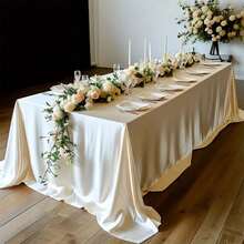 2 szt. satynowego obrusu 58*120 cali beżowy prostokątny gładki minimalistyczny obrus, odpowiedni na wesela, imprezy, bankiety, restauracje, na zewnątrz, patio, bufet, codzienny wystrój - Wielokolorowe - Zobacz 3