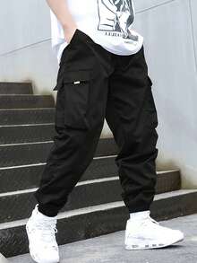 2pcs/Set Boys & Teens' Stylish Minimalist Casual Cargo Pants