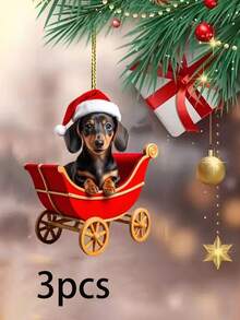 1/3/5 piezas Colgante de perro salchicha acrílico 2D plano - Llavero acrílico navideño, Accesorio de llavero de mascota lindo, Idea de regalo de festival, 2D plano, Mejor para Navidad, Decoración navideña