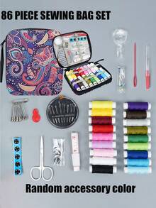 1 set d'outils de couture portables imprimés, kit d'outils de couture pratique pour la maison - 10 pièces/45 pièces/86 pièces/130 pièces Boîte de fils, aiguilles, enfileur, fournitures de couture artisanales, comprend une boîte en tissu - Ensemble complet d'outils d'artisanat et de réparation avec des fils de couleurs assorties, convient aux voyages et à l'utilisation domestique des dames - Fournitures d'artisanat essentielles toute l'année
