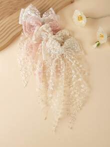 1pc Girls Elegant Cute White Lace Embroidery Bowknot Hair Clip, Wedding Hair Accessory, Suitable For Teens, Daily, Festival, Party Wear - Multicolor - View 3