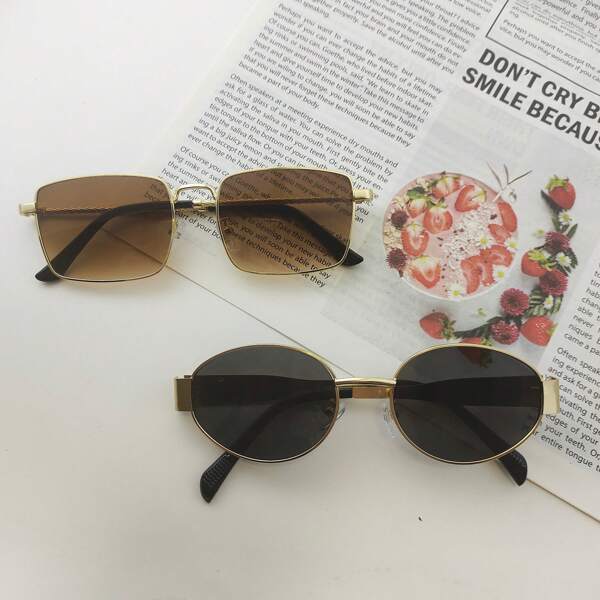 Set de 2 gafas de moda con patas retorcidas y forma ovalada, estilo colegial