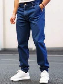 JEANS 5 BOLSAS CORTE STRAIGTH AZUL MEDIO MEZCLILLA - Azul lavado medio - Ver 1