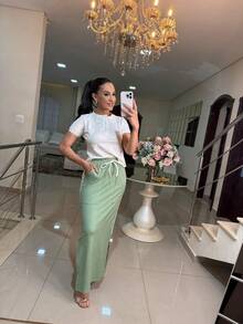 Women's Fleece Set With Long Skirt And Button-Down Top – Style, Comfort And Versatility For Everyday Life - 薄荷綠 - 查看 2