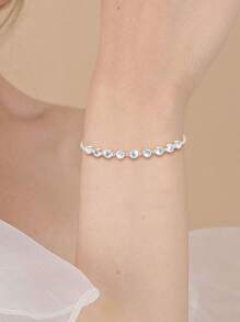 1 件奢华 S925 纯银 5A 方晶锆石手链，经典优雅奢华风格，闪亮锆石，适合作为送给女士和女孩的精美礼物，适合派对、日常、旅行、情人节、母亲节、周年纪念日佩戴，配有精致礼品盒 - 白鑽 - 查看 5