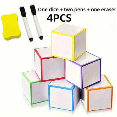 1/4/8PCS Six-Color Dry Erase Foam Blank Hexahedron Cubes, 5*5Cm | Comes With Two Colorful Erasable Water Writing Pens | Suitable For Games, Parties, Classroom Activities And School Supplies | Painting | Literacy | Teaching Aids