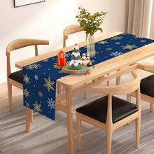 1/25 pièces Chemin de table en lin avec motif de flocons de neige sur fond bleu, convient pour les fêtes, les dîners d'anniversaire, la décoration de la cuisine et de la salle à manger, les meubles et la décoration textile de la maison. C'est un article de décoration polyvalent convenant à toutes les saisons, parfait pour les décorations de fête et de vacances, et également un excellent cadeau pour les parents et les amis.