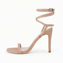 Women Strappy Lace-Up Heeled Sandals Ankle Strap High Heel Elegant Summer Dress Shoes - 卡其色 - 查看 3