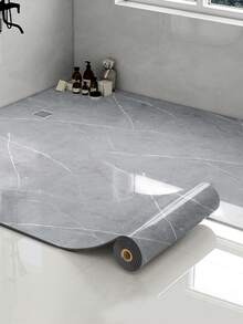 1 Roll 1.3mm Glossy Marble Pattern Self-Adhesive Vinyl Plank Flooring, 15.7x118.1 Inches, Vinyl Plank Flooring, Linoleum Vinyl Sheet Floor Covering, Waterproof & Wear-Resistant, DIY Installation For Room, Office, Kitchen (Marble Pattern, Black) - Multicolor - View 1