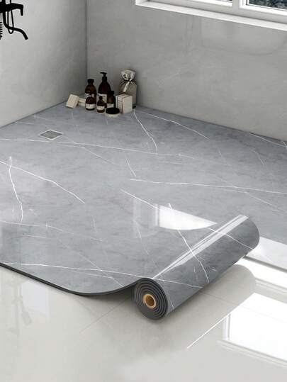 1 rollo de 1.3MM Baldosas de vinilo autoadhesivas con acabado brillante de mármol de 15.7x118.1 pulgadas, revestimiento de piso de vinilo, linóleo, planchas de vinilo a prueba de agua y resistente para instalación DIY en habitaciones, oficinas y cocinas (Mármol, Negro)