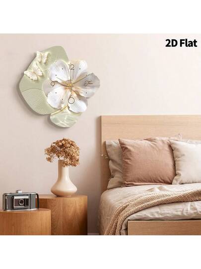 2D Flat, 1pc Moderne Minimalist Flower Art Creativity Klok Mute ative Wand Clock, Super Quiet Quartz Movement, No Ticking Sound, Bedroom Dining Room Living Office Sofa Background Home view 8
