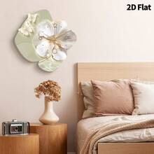 2D花卉艺术挂钟，现代静音石英机芯装饰挂钟，适用于卧室、餐厅、客厅、办公室、沙发背景墙、家居装饰 - 彩色 - 查看 10