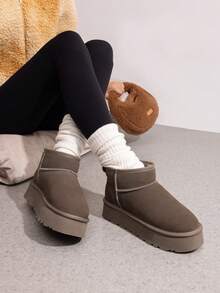 Women's Snow Boots Genuine Suede, 1.5 Inch Platform Fuzzy Winter Water Resistant Mini Ankle Boots Stable Lightweight Booties Anti-Slip With Memory Foam Festival Outdoor Boots - Màu nâu nhạt - Xem 8