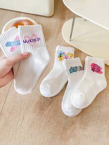 5双儿童涂鸦爱心熊袜子适合日常搭配男童女童儿童袜子 - 彩色 - 查看 4