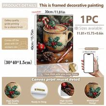 1 buc., Pictură suspendată pe pânză, Artă murală înrămată, Pictură vintage cu cană de cafea de Crăciun, Imprimeu pe pânză de Crăciun, Poster cald de sărbători, Decor de perete de Crăciun, Decor confortabil de iarnă, Decor festiv de Crăciun pentru casă, Decorațiuni de Crăciun, Postere de Crăciun, Decor de casă de Crăciun, Decorațiuni de Crăciun de iarnă, Decor cameră, Decor cămin, Decor baie, Decor dormitor, Decor bucătărie, Decor birou, Decor hol, Cadouri decorațiuni de Crăciun, Decor cafenea
