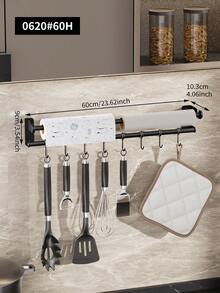 1pc Kitchen Hook Rack No Punch Hanging Rod Kitchen Storage Rack Spatula Spoon Hanger Wall Mounted Kitchenware Storage