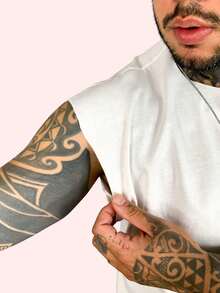 Kit 3 Tank Tops, Stylish Oversized Men's Macho T-Shirt, Bodybuilder, Father's Day - 棕色,白色和黑色 - 查看 5