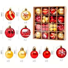 44 Stücke Weihnachtskugeln Rot und Golden Ornament Set, Kunststoff Anhänger Ornamente, exquisite Weihnachtsbaum Dekoration, Festliche Hochzeit Party Dekoration, Weihnachtsurlaub Hängende Methode Anhänger Dekorationen, Szenen Dekorationen, Wandbehänge für den Raum, Heim Dekorationen, Fenster Dekorationen mit 12 Stücke 6cm große und 32 Stücke 3cm Rot & Gold 2 Größen Weihnachtsbaum Kugeln - Verschiedenfarbig - Übersicht 13