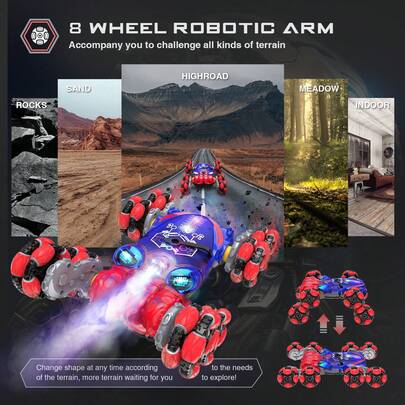 Octopus Eight-Wheel Swing Arm Drift Remote Control Car Rolling Climbing Stunt Car Rechargeable With Light Spray Toy Car, Gesture Sensing Remote Control Stunt Car Toy, Suitable For Boys Aged 8-13, Octopus Remote Control Car With Blowtorch, Racing Drift Car, Christmas Birthday Gift Toy, Suitable For Boys And Girls Teenagers Aged 8 9 10 11 12 13 Years Old And Above