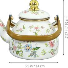 Enamel Teapot With A Built-In Filter, 40.58 Oz Capacity. This Beautifully Printed Enamel Teapot Retains Heat Exceptionally Well And Is Suitable For Induction And Gas Stoves.  Its Thick, Durable Construction Makes It Ideal For Use As Both A Teapot And A Kettle, Perfect For Camping, Valentine's Day Parties, Family Gatherings, Or As A Valentine's Day Gift. - White - View 4