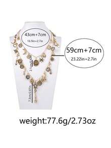 1pc Vintage Chic Luxury Retro Gold-Color Alloy Sun, Moon & Star Layered Chain Necklace For Women - Sun and Star Pendant Necklace - View 6