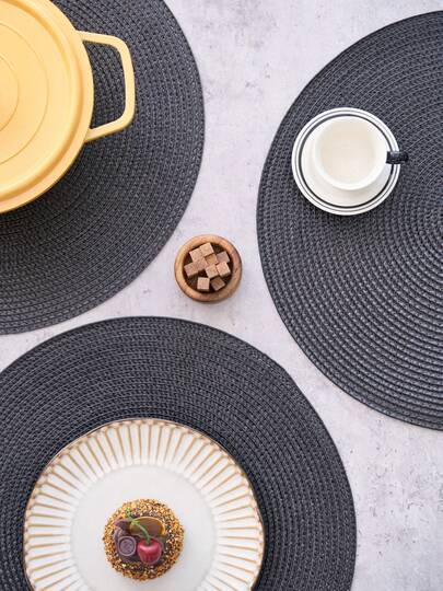 1/4/6/12 件黑色简约 PP 圆形餐垫，手工编织纯色防滑耐热可洗桌垫，适合日常使用、节日、家庭聚会、圣诞派对、婚礼，适合所有季节