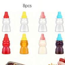 4pcs Mini Sauce Bottle Set - Portable Oval Plastic Containers For Ketchup, Soy Sauce, Honey, Salad Dressing, Animal Themed, Hand Wash Only, Suitable For Lunch Box And Picnics, Kitchen And Dining Use - Multicolor - View 8