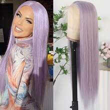 13X6 Platinum White Synthetic Lace Front Wigs 28 Inch Pre Plucked Long Straight Hair Wigs Glueless White Wigs Heat Resistant Fiber Hair Natural Halloween Wigs Platinum Blonde Lace Front Wigs For Women For Daily Christmas Party Cosplay Use - Light Purple - 查看 2