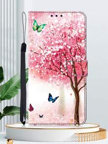 GLANDOTU Funda de cartera de cuero de PU creativa y colorida compatible con Samsung Galaxy y otras marcas, diseño de patrón de mariposa de sakura, bordes plegables dobles, ranuras para tarjetas y bolsillos, incluye cordón, versión internacional, no la versión nacional - Multicolor - Ver 5