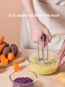 1 Pc Stainless Steel Potato Masher, Potato Masher, Baby Baby Supplement Masher, Mashed Potato Mashers, Grinder Mashers, Rustproof, Dishwasher Friendly, Easy To Grip - Great For Soft Foods (Home Kitchen Essential) - Silver - View 2