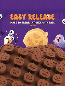1/2 buc matriță de ciocolată de Halloween, dovleac și formă de matriță din silicon, potrivită pentru ciocolată, bomboane, cuburi de gheață, fondant, decorare tort, matriță multifuncțională 3D pentru bomboane