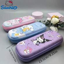 1 Stück Sanrio Großraum-Reißverschluss-Federmäppchen, Hello Kitty & Cinnamoroll Design, lila mit schwarzen Hasenohren, Cartoon-Thema Schüler-Organizer, Geschenk für den Schulanfang [Hinweis: Stifte und andere Utensilien sind nicht enthalten, nur das Federmäppchen]