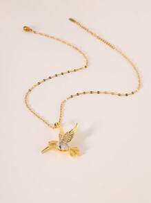 1pc Fashionable & Elegant Copper Material Handmade Cubic Zirconia Inlaid Gold-Plated Hummingbird Necklace, Women's Daily Commute Essential, Best Jewelry Gift For Friends