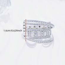 时尚精致方晶锆石镶嵌闪亮镂空铜戒指，女士结婚派对周年纪念礼物戒指