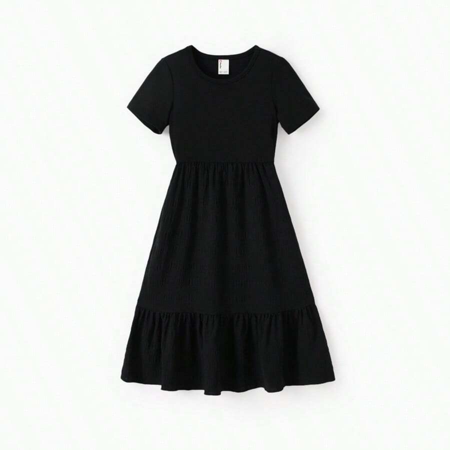 PatPat Kid Girl Ruffled Boho Casual Maxi Dress With Pockets - màu đen - Xem 1