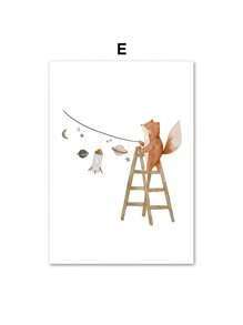 1 pieza Póster de arte de pared con impresión en lienzo de estilo boho con cohete espacial, oso, conejo, erizo, abeja y flores para decoración de habitación de bebé y niños