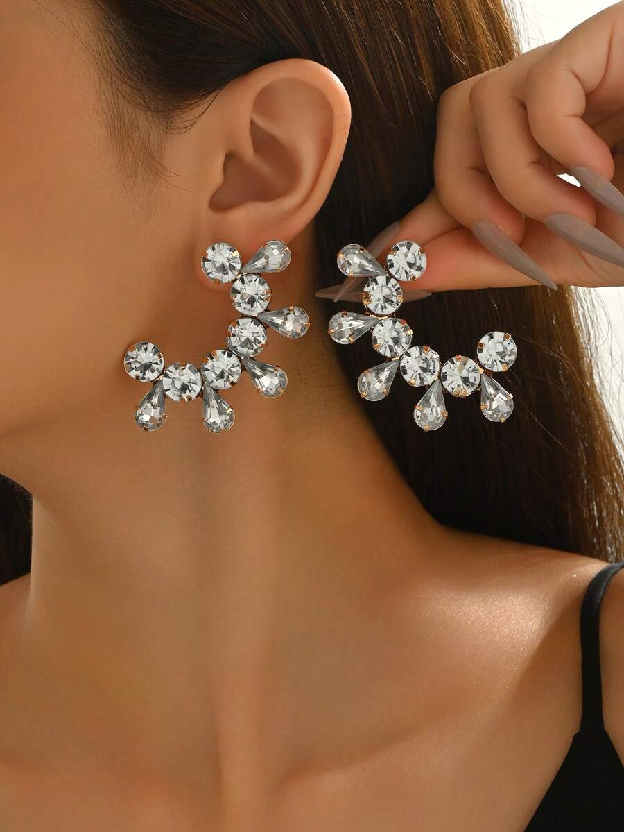 1 对时尚简约百搭创意耳钉，几何圆形和水滴形金属亚克力组合不对称耳环，适合女性日常佩戴、节日、派对、聚会、宴会 - 金黃色+白色 - 查看 1