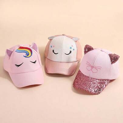 Gorra de béisbol con bordado de gato coreano para niñas, gorra de béisbol informal con lentejuelas de dibujos animados para niños de 4 a 12 años